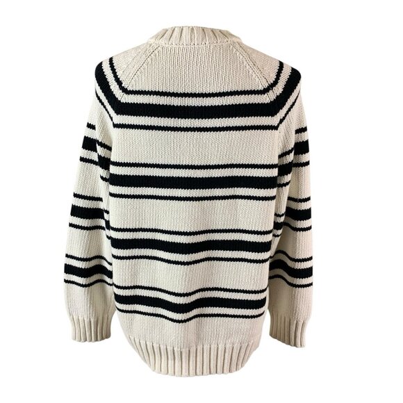 Zara Blue White Striped Knit Crewneck Casual Pullover Sweater Small Oversized - Picture 2 of 5